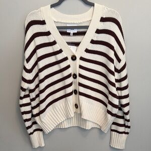 NWT Elegant Cream and Brown Striped Willow & Wind  Cardigan Sweater Size Medium